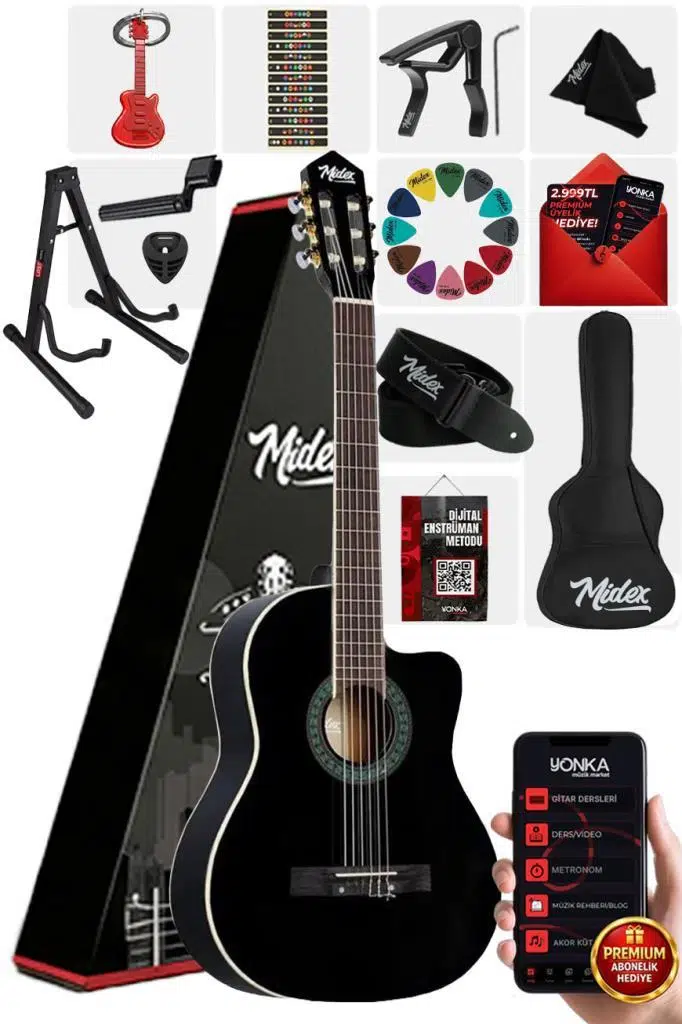 Midex MGX-100BK-ST Üst Seviye Klasik Gitar 4/4 Sap Ayarlı Gül Klavye