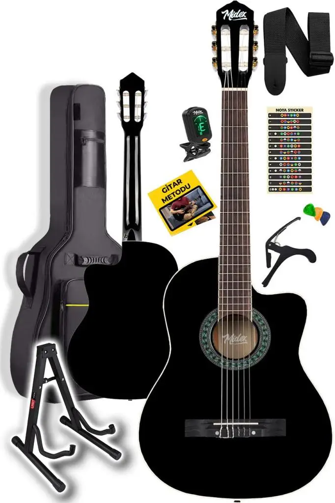 Midex MGX-100BK-ST Üst Seviye Klasik Gitar 4/4 Sap Ayarlı (Çanta Stand Tuner Capo Askı Metod Pena)