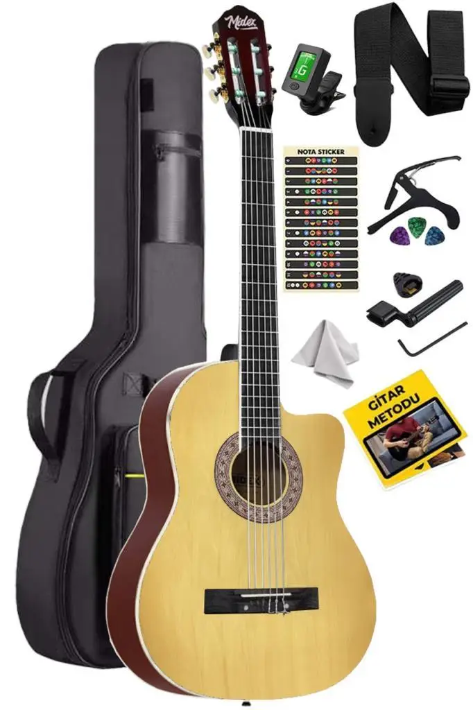 Midex MGX-100NT-BAG Üst Seviye Klasik Gitar 4/4 Sap Ayarlı (Tuner Çanta Askı Capo Metod Pena)