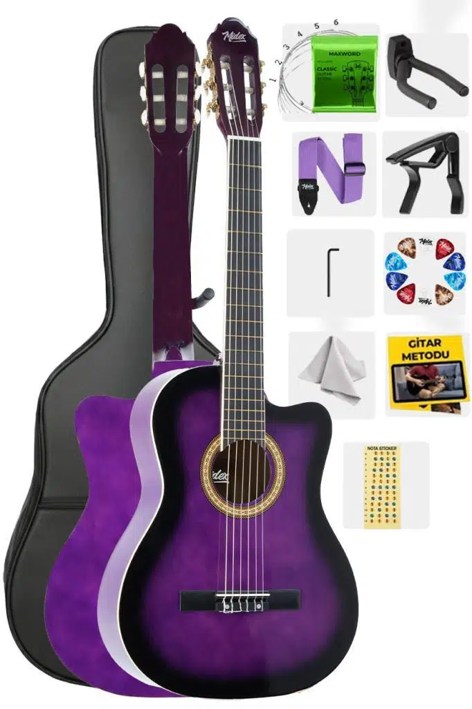 Midex MGX-100PRP Üst Seviye Klasik Gitar 4/4 Sap Ayarlı (Çanta Askı Capo Metod Pena)