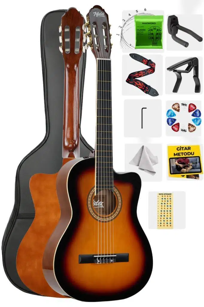 Midex MGX-100SB Üst Seviye Klasik Gitar 4/4 Sap Ayarlı (Çanta Askı Capo Metod Pena)