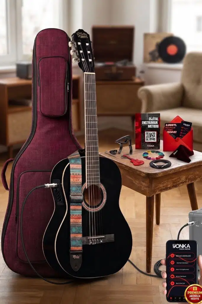 Midex MGX-200BK-EQ Ekolayzerli Profesyonel Elektro Klasik Gitar Seti Siyah 4/4 Üst Segment