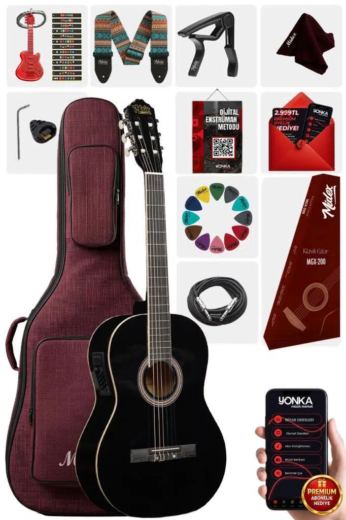 Midex MGX-200BK-EQ Ekolayzerli Profesyonel Elektro Klasik Gitar Seti Siyah 4/4 Üst Segment