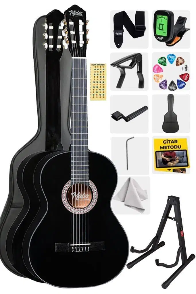 Midex MGX-200BK Kaliteli Klasik Gitar 4/4 Yetişkin Boy Full Set