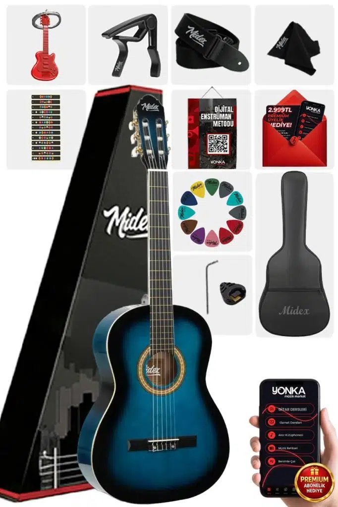 Midex MGX-200BL Kaliteli Klasik Gitar 4/4 Yetişkin Boy Full Set