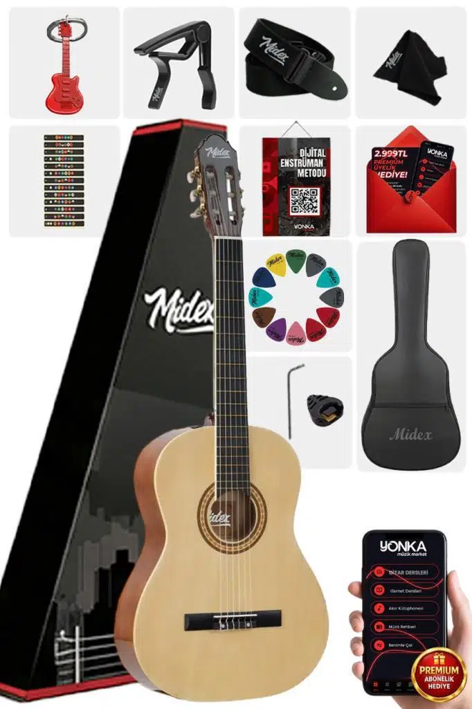 Midex MGX-200CR Kaliteli Klasik Gitar 4/4 Yetişkin Boy Full Set