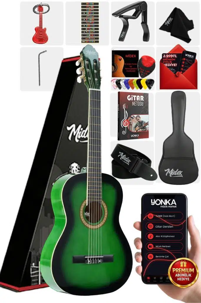Midex MGX-200GR Kaliteli Klasik Gitar 4/4 Yetişkin Boy Full Set