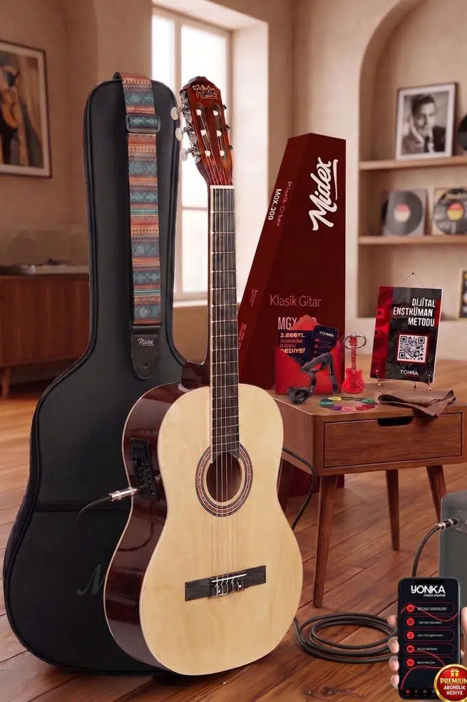 Midex MGX-200NT-EQ Ekolayzerli Profesyonel Elektro Klasik Gitar Seti Natural 4/4 Üst Segment