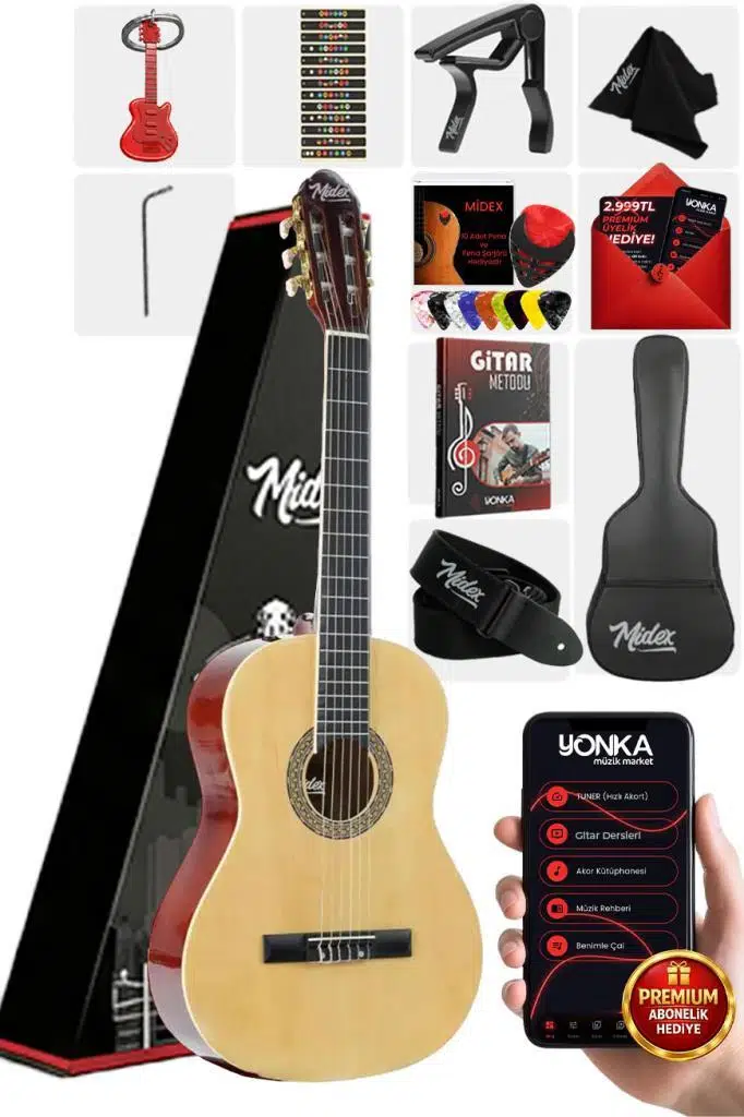 Midex MGX-200NT Kaliteli Klasik Gitar 4/4 Yetişkin Boy Full Set