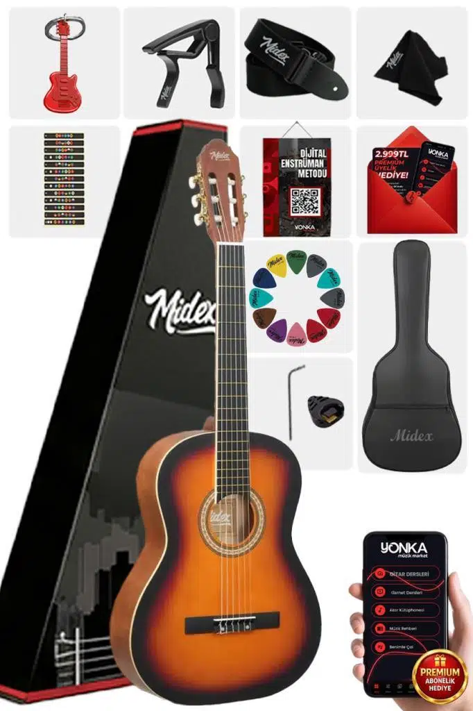 Midex MGX-200SB Kaliteli Klasik Gitar 4/4 Yetişkin Boy Full Set