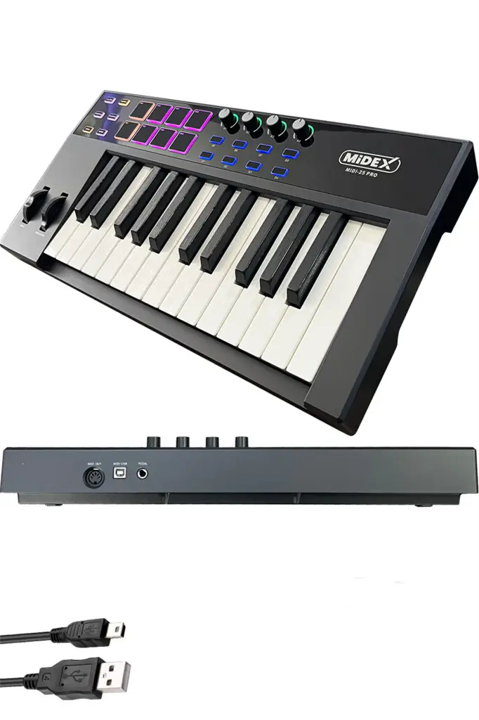 Midex Midi-25 PRO Midi Klavye 25 Tuşlu Midi Keyboard 8 Pad