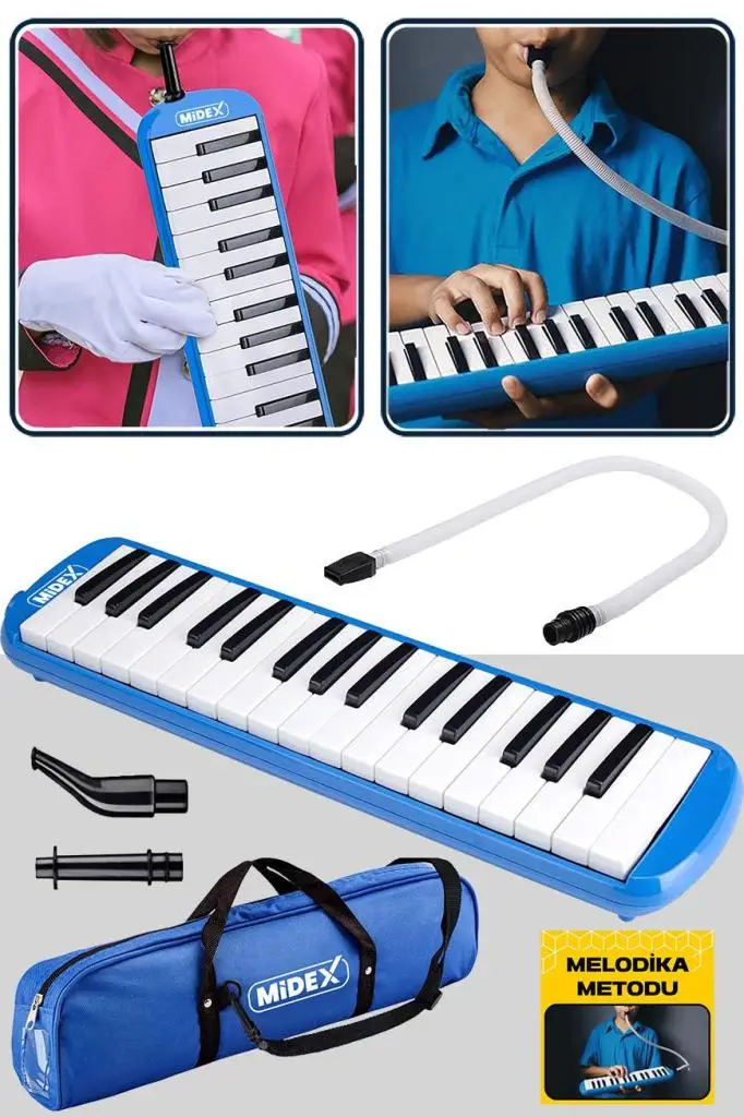 Midex ML-32BL Melodika Seti 32 Tuşlu Mavi Renk METOD HEDİYE (Tuşlarda Nota Yazmaktadır)