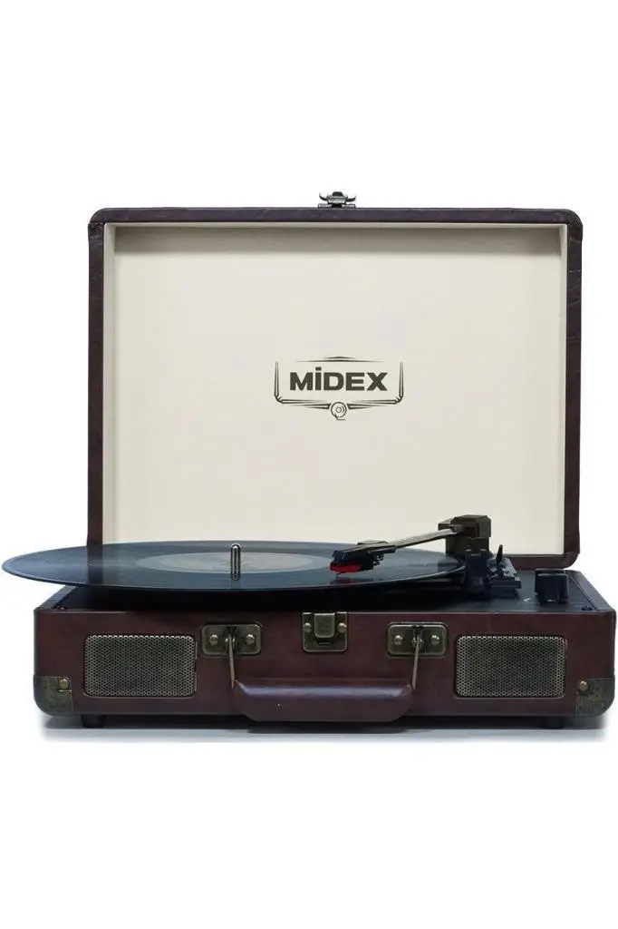 Midex Mtx-101CR Nostaljik Retro Pikap Plak Çalar (Şarjlı Bluetooth Aux Hoparlörlü 3 Devir) İğne Dahil