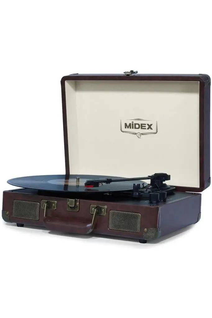 Midex Mtx-101CR Nostaljik Retro Pikap Plak Çalar (Şarjlı Bluetooth Aux Hoparlörlü 3 Devir) İğne Dahil