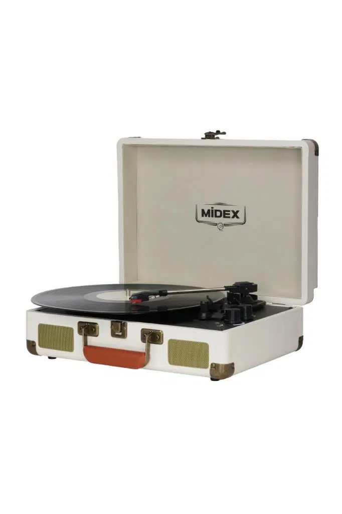 Midex Mtx-101WH Nostaljik Retro Pikap Plak Çalar (Şarjlı Bluetooth Aux Hoparlörlü 3 Devir) İğne Dahil