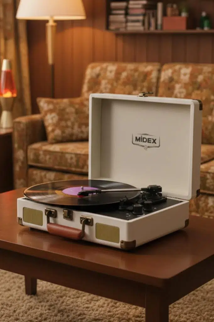 Midex Mtx-101WH Nostaljik Retro Pikap Plak Çalar (Şarjlı Bluetooth Aux Hoparlörlü 3 Devir) İğne Dahil