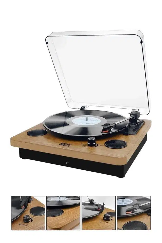 Midex Mtx-256 Nostaljik Pikap Plak Çalar (Şarjlı Bluetooth Aux Hoparlörlü 3 Devir) İğne Dahil