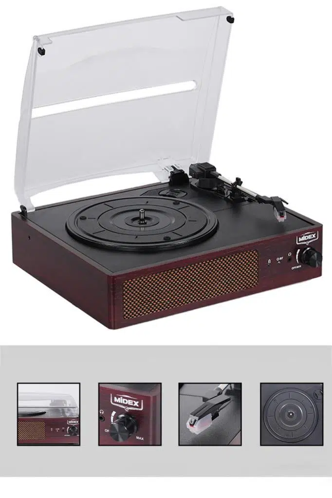 Midex Mtx-303 Nostaljik Pikap Plak Çalar (Şarjlı Bluetooth Aux Hoparlörlü 3 Devir) İğne Dahil