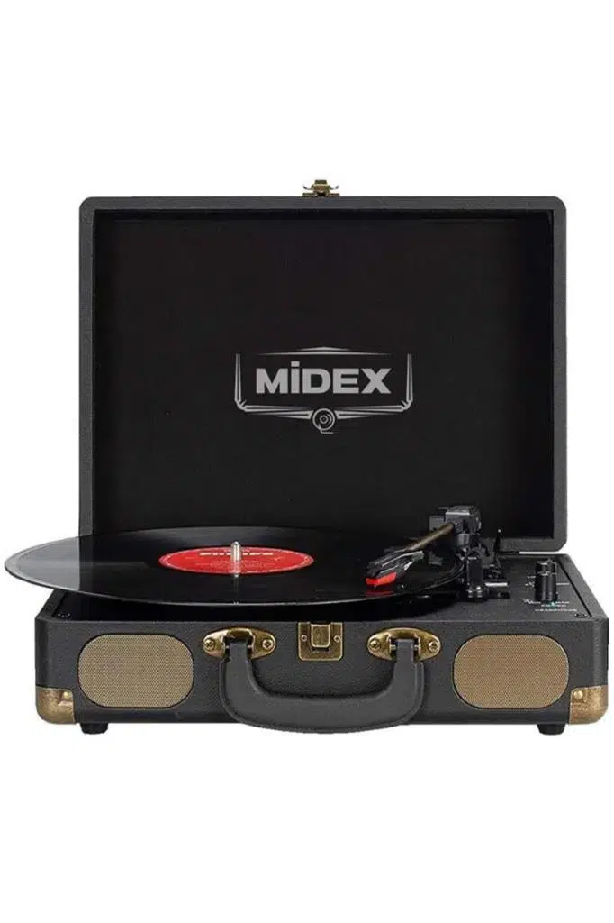 Midex Mtx101BK Nostaljik Retro Pikap Plak Çalar (Şarjlı Bluetooth Aux Hoparlörlü 3 Devir) İğne Dahil