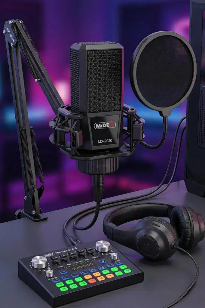 Midex MX-2020 Compact Set-1 Efektli Ses Kartı Mikrofon Stand Seti (PC ve Telefon)