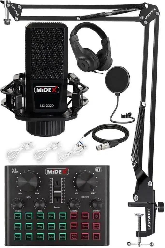 Midex MX-2020 Live Set Efektli Ses Kartı Mikrofon Stand Kayıt Canlı Yayın Seti (PC ve Telefon)