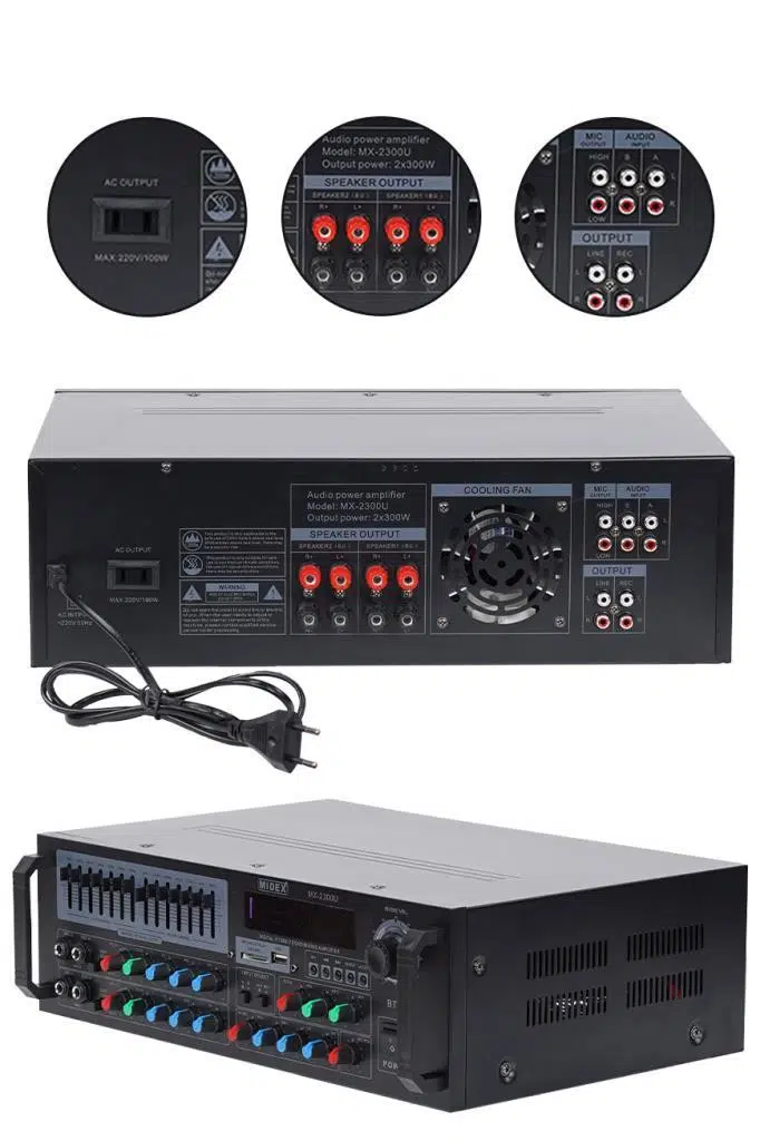 Midex MX-2300U 4 Kanal 2x300W Stereo Amfi 600W Power Mikser Bluetooth USB