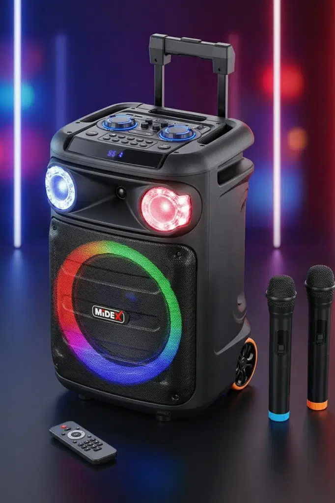 Midex MXR-1100 Taşınabilir Seyyar Mikrofonlu Işıklı Akülü Ses Sistemi Hoparlör (1100 Watt)
