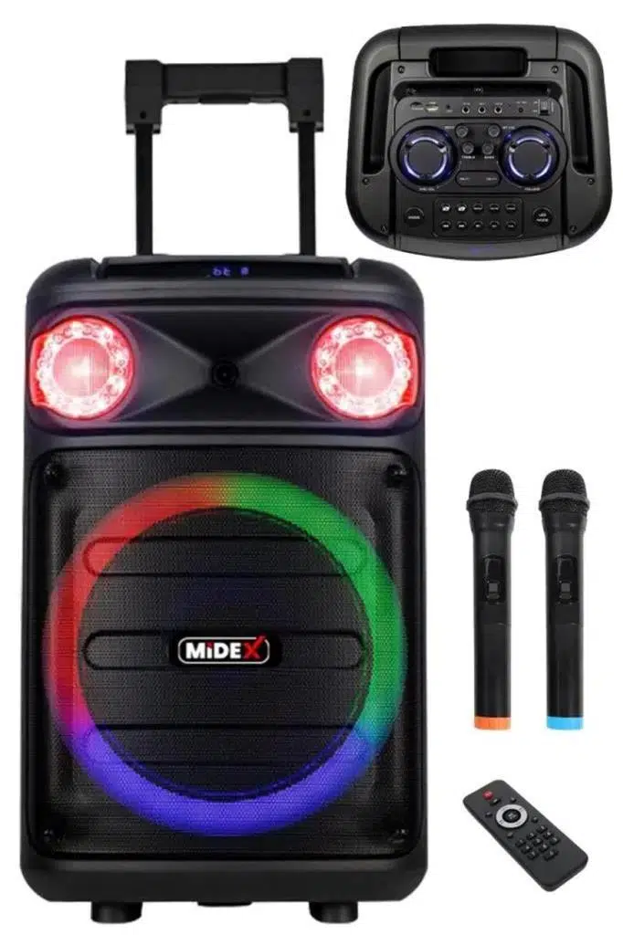 Midex MXR-1100 Taşınabilir Seyyar Mikrofonlu Işıklı Akülü Ses Sistemi Hoparlör (1100 Watt)