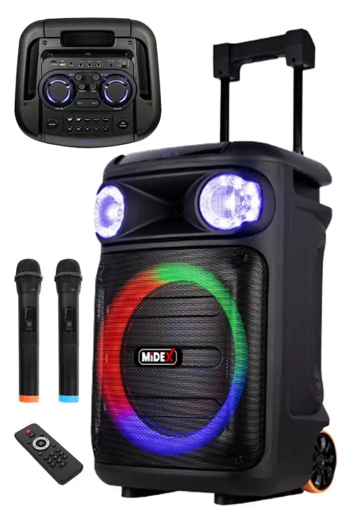 Midex MXR-1100HX Taşınabilir Seyyar Portatif 3 Mikrofonlu Işıklı Ses Sistemi Hoparlör (1100 Watt)