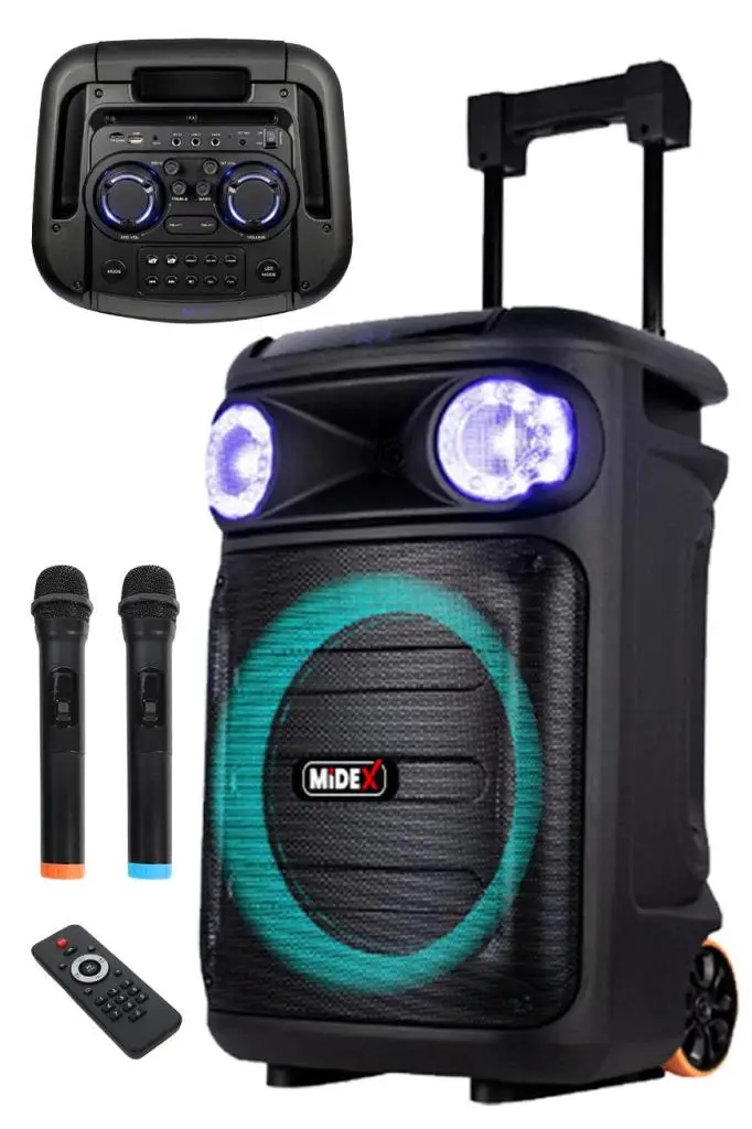 Midex MXR-1100HX Taşınabilir Seyyar Portatif 3 Mikrofonlu Işıklı Ses Sistemi Hoparlör (1100 Watt)