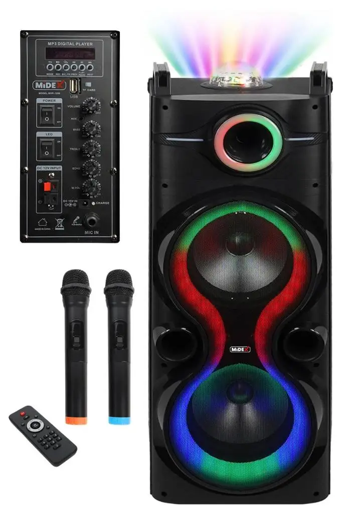 Midex MXR-1250 Taşınabilir Seyyar Mikrofonlu Işıklı Akülü Ses Sistemi Hoparlör (1250 Watt) 