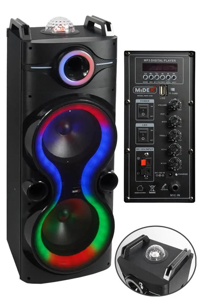 Midex MXR-1250 Taşınabilir Seyyar Mikrofonlu Işıklı Akülü Ses Sistemi Hoparlör (1250 Watt) 