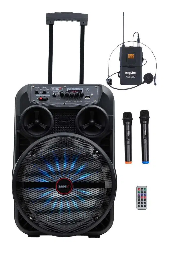 Midex MXR-280SXC Taşınabilir Seyyar Portatif 3 Mikrofonlu Şarjlı Ses Sistemi Hoparlör (280 Watt)