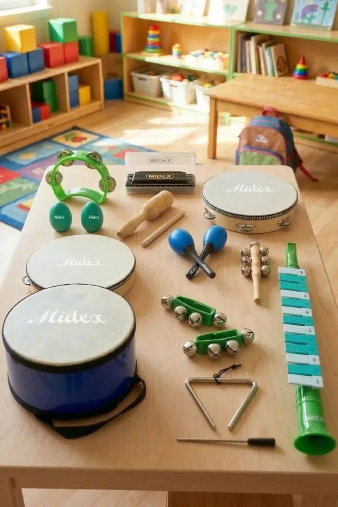 Midex Örf Aletleri Seti Median Paket-3 Maracas Zil Melodika Üçgen Ritim Mızıka Davul Tef (13 Parça)