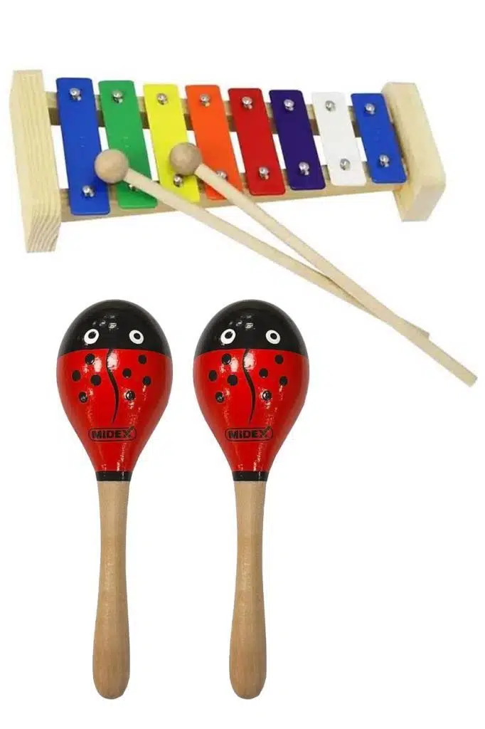 Midex Örf Aletleri Seti Mini Paket Ksilofon ve Marakas Çocuklar için Eğitici Müzik Aleti