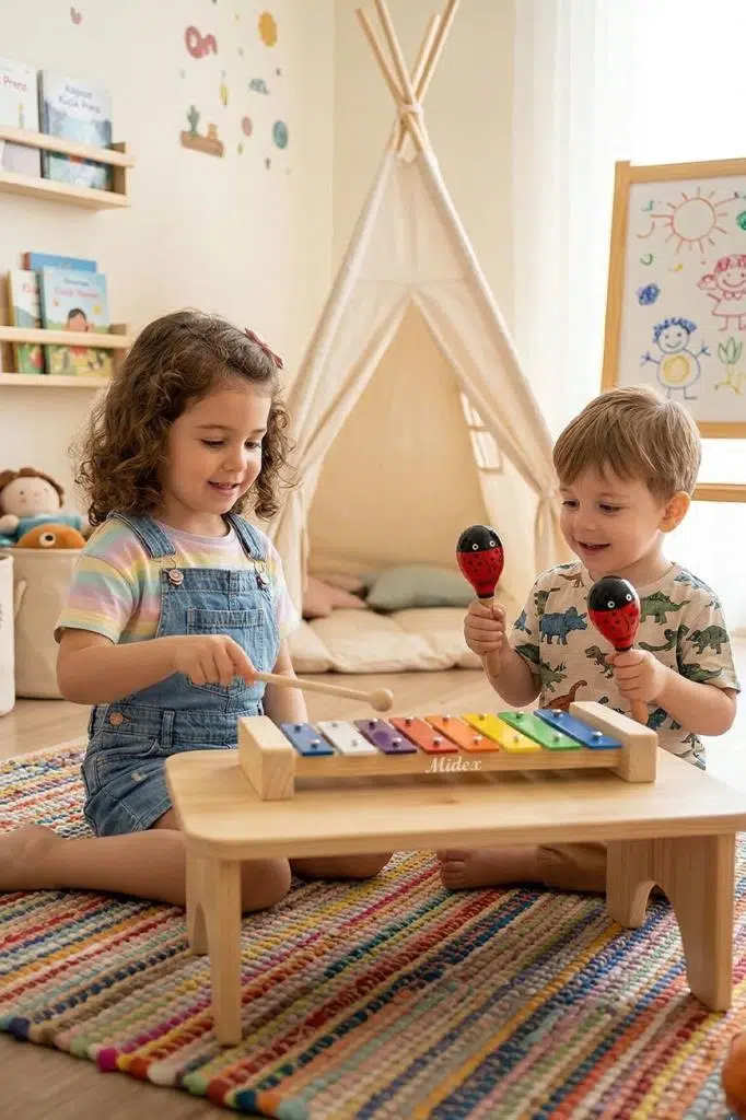 Midex Örf Aletleri Seti Mini Paket Ksilofon ve Marakas Çocuklar için Eğitici Müzik Aleti