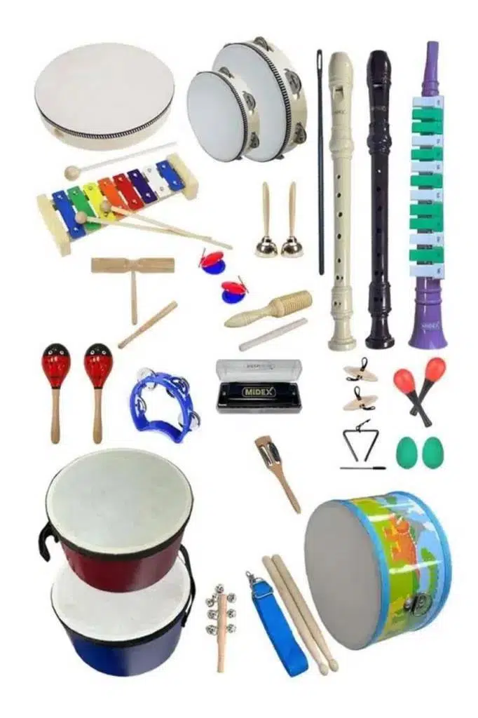 Midex Örf Aletleri Seti Overmuch Paket-1 Marakas Zil Üçgen Ksilofon Melodika Mızıka Davul Flüt (26 Parça)