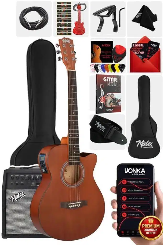 Midex Phx-188-50AMP Elektro Akustik Gitar 50W Şarjlı Bluetooth Amfili Full Set
