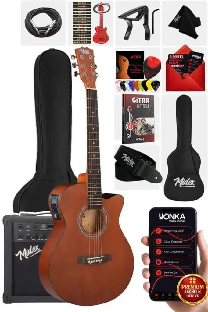 Midex Phx-188AMP Elektro Akustik Gitar 4/4 (Amfi Askı Capo Jak Kablo)