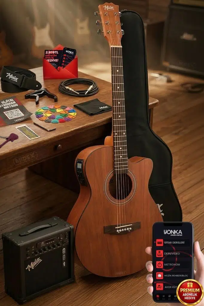 Midex Phx-188AMP Elektro Akustik Gitar 4/4 (Amfi Askı Capo Jak Kablo)