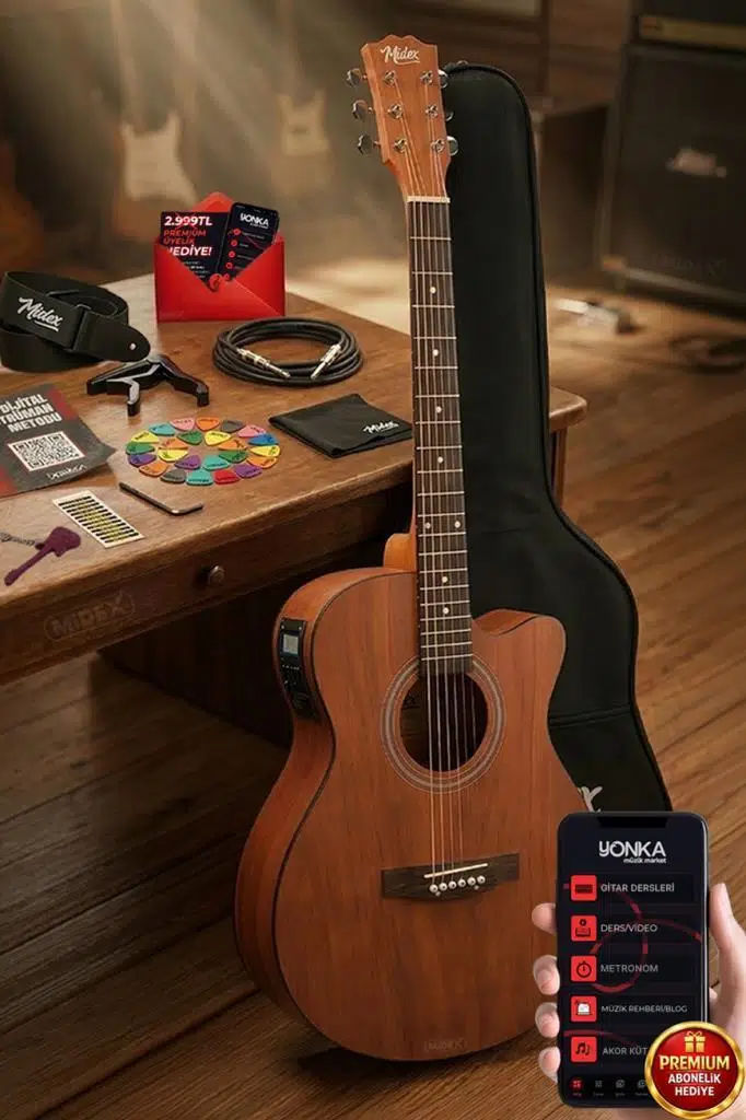 Midex Phx-188EQ Set Masif Ağaç Elektro Akustik Gitar 4/4 (Çanta Askı Capo Jak Kablo)
