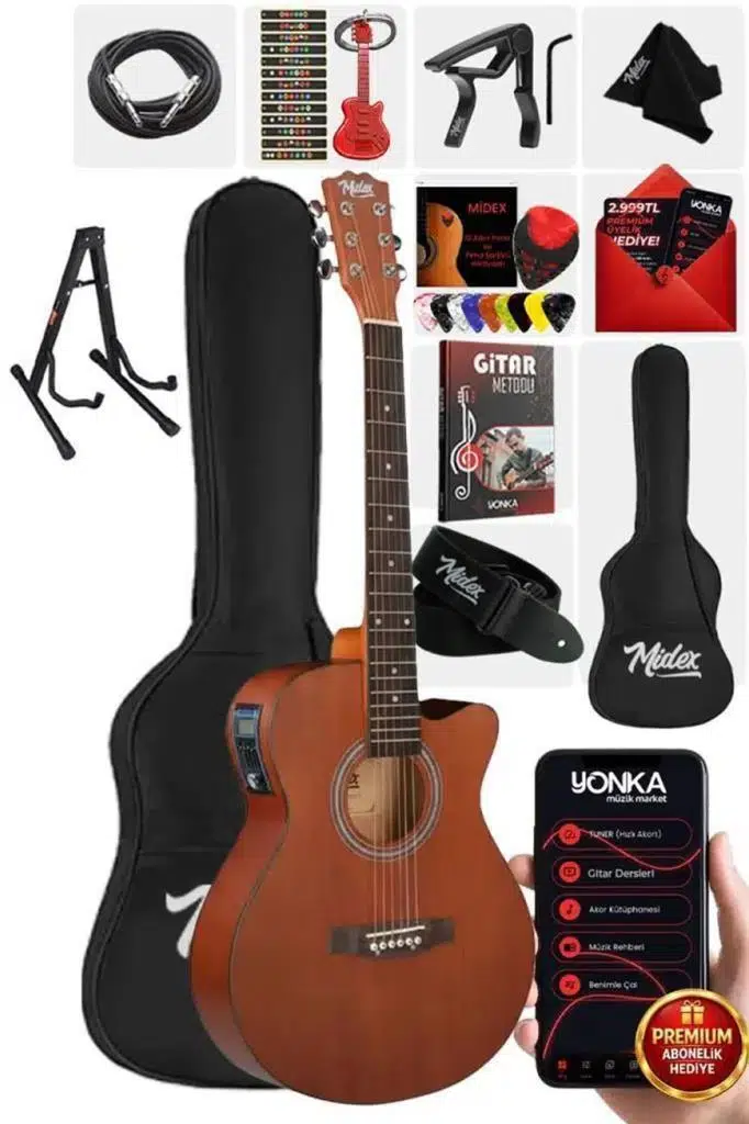 Midex Phx-188ST Ekolayzerli Elektro Akustik Gitar 4/4 Gerçek Ağaç (Stand Askı Capo)