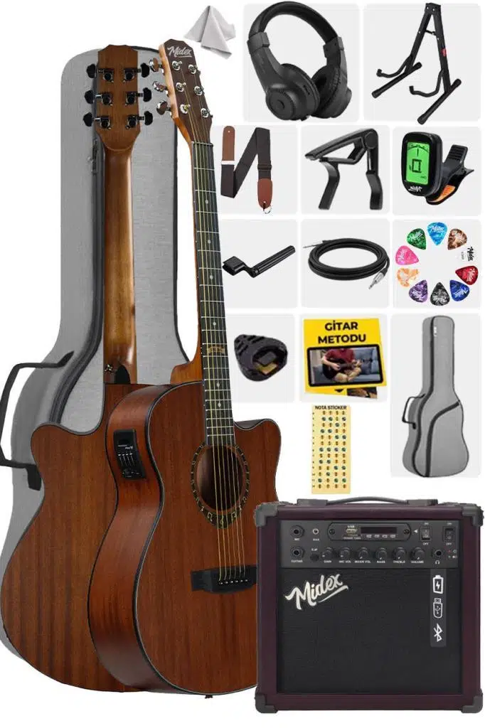 Midex PHX PRO-AMP Amfili Yüksek Kaliteli Masif Elektro Akustik Gitar Seti