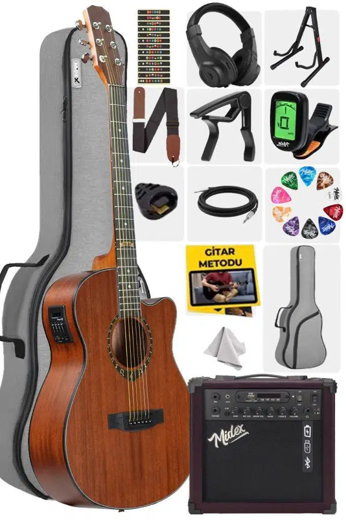 Midex PHX PRO-AMP Amfili Yüksek Kaliteli Masif Elektro Akustik Gitar Seti