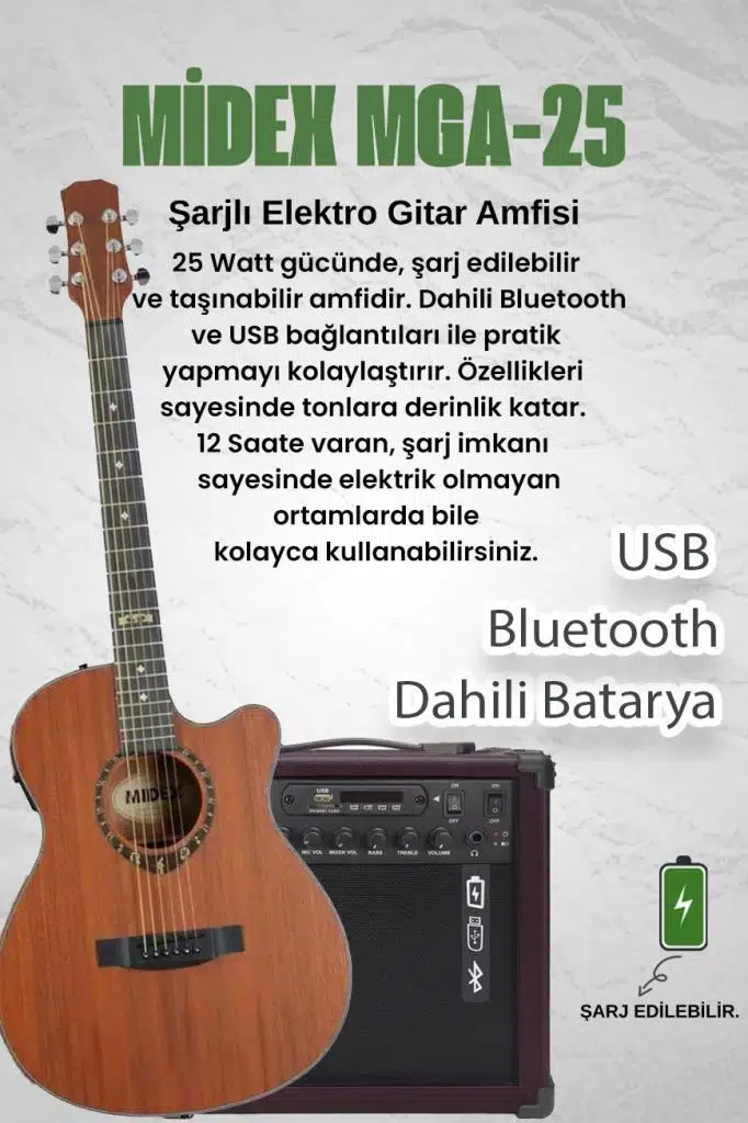 Midex PHX PRO-AMP Amfili Yüksek Kaliteli Masif Elektro Akustik Gitar Seti