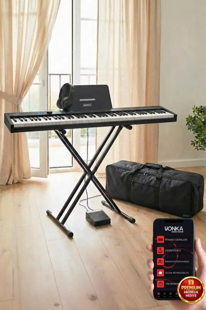 Midex PLX-100BK-ST Taşınabilir Dijital Piyano Tuş Hassasiyetli 88 Tuş Bluetooth Şarjlı (STAND Sustain Kulaklık Çanta Metod)