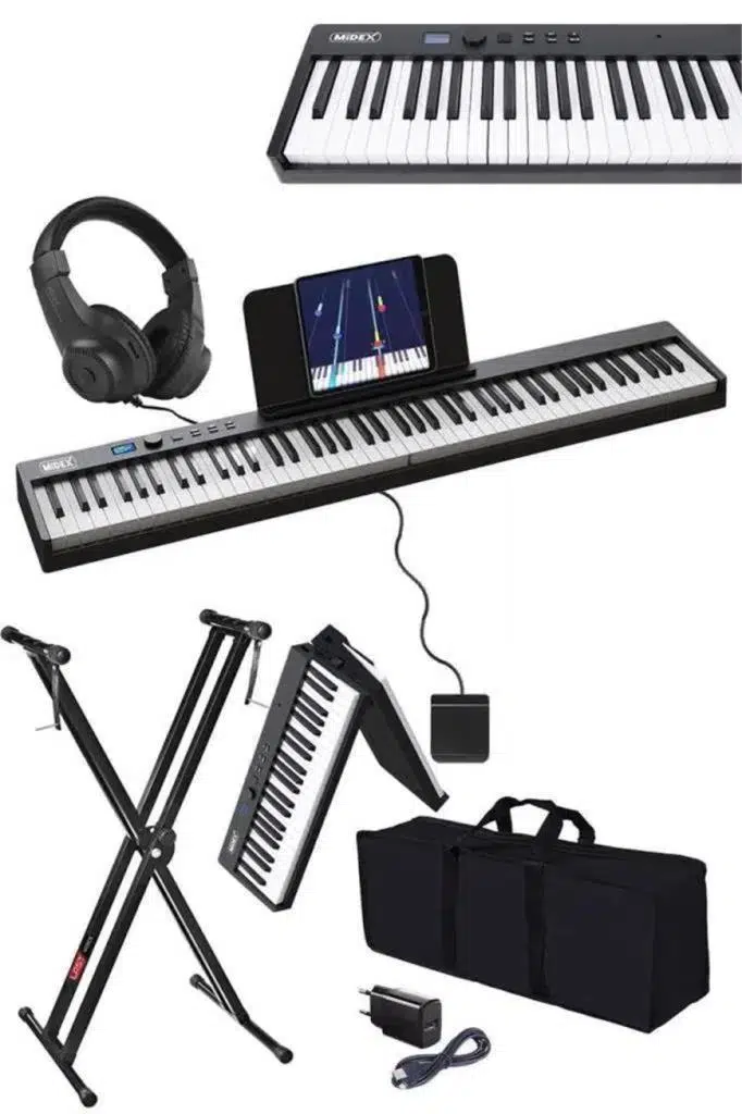 Midex PLX-100BK-ST Taşınabilir Dijital Piyano Tuş Hassasiyetli 88 Tuş Bluetooth Şarjlı (STAND Sustain Kulaklık Çanta Metod)