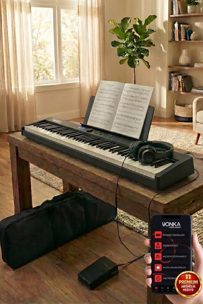 Midex PLX-100BK Taşınabilir Dijital Piyano Tuş Hassasiyetli 88 Tuş Bluetooth Şarjlı (Sustain Pedalı Kulaklık Çanta Metod)