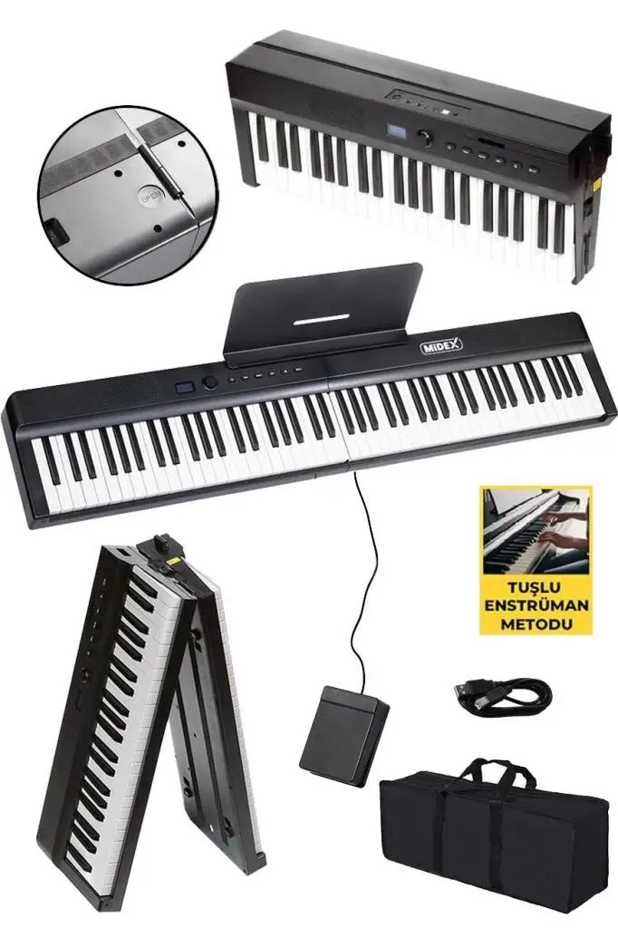 Midex PLX-120BK-ST Katlanır Taşınabilir Dijital Piyano Tuş Hassasiyetli Full Set