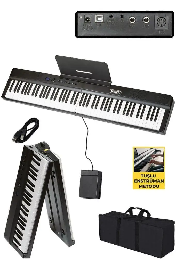Midex PLX-120BK-ST Katlanır Taşınabilir Dijital Piyano Tuş Hassasiyetli Full Set
